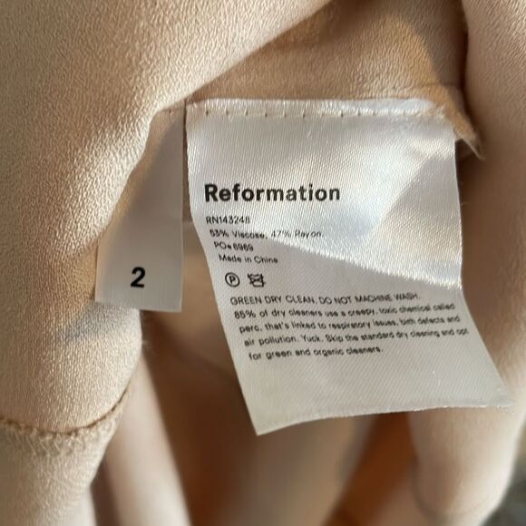 Reformation Verbena Off‎ Shoulder Dress Women's Size 2 Midi Champagne Hemmed - Picture 8 of 8